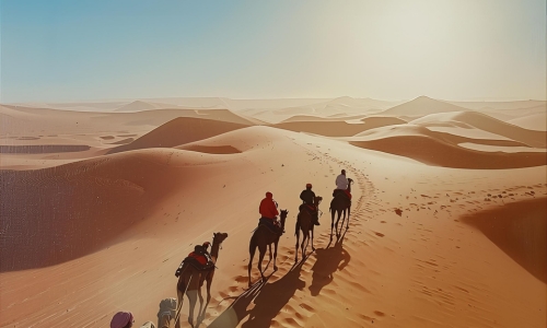 Caravane de dromadaires dans les dunes du sahara