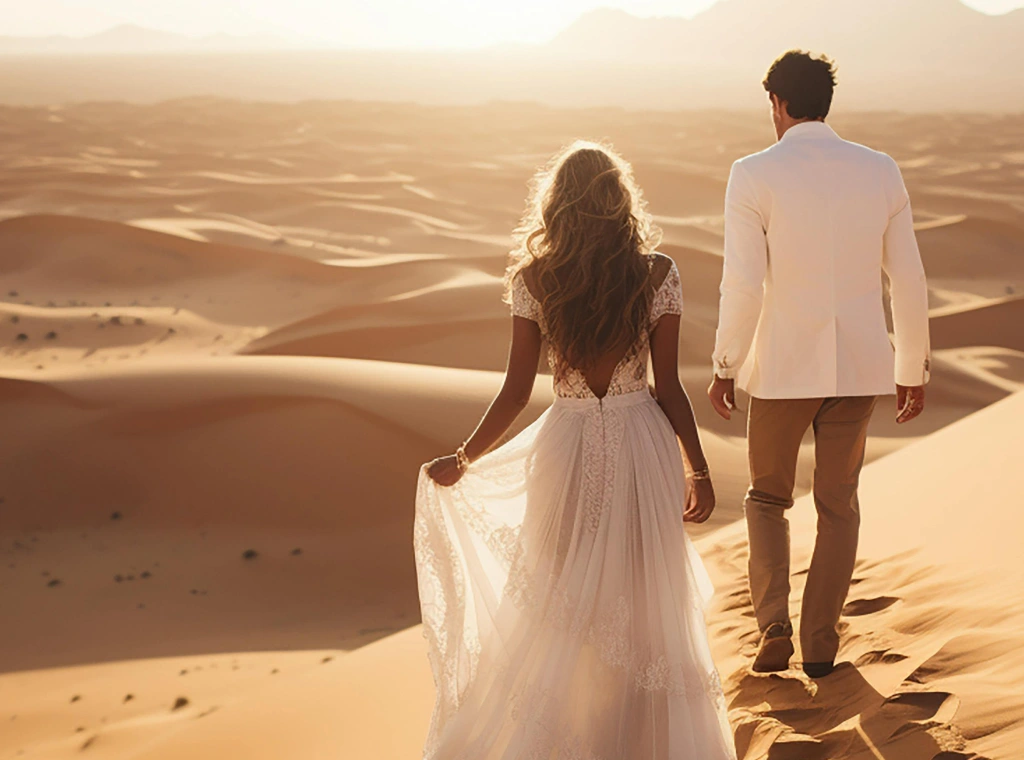 Couple de mariés en voyage au Maroc